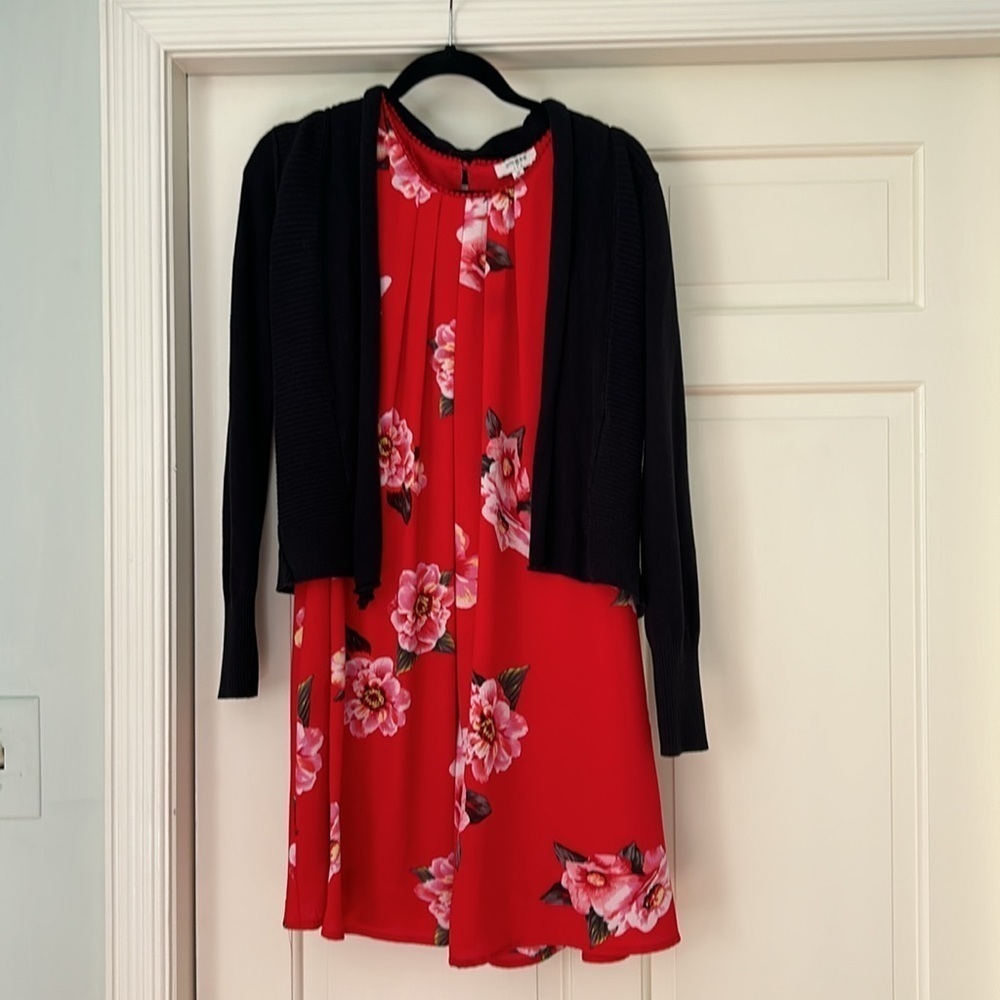 Umgee Mini Shift Dress Size M Red Pink Floral Fully Lined USA - Picture 11 of 12